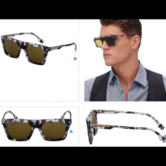 UNISEX BURBERRY SUNGLASSES WTH GREY HAVANA FRAMES AND BURBERRY LOGO ON THE ARMS - Picture 6 of 16